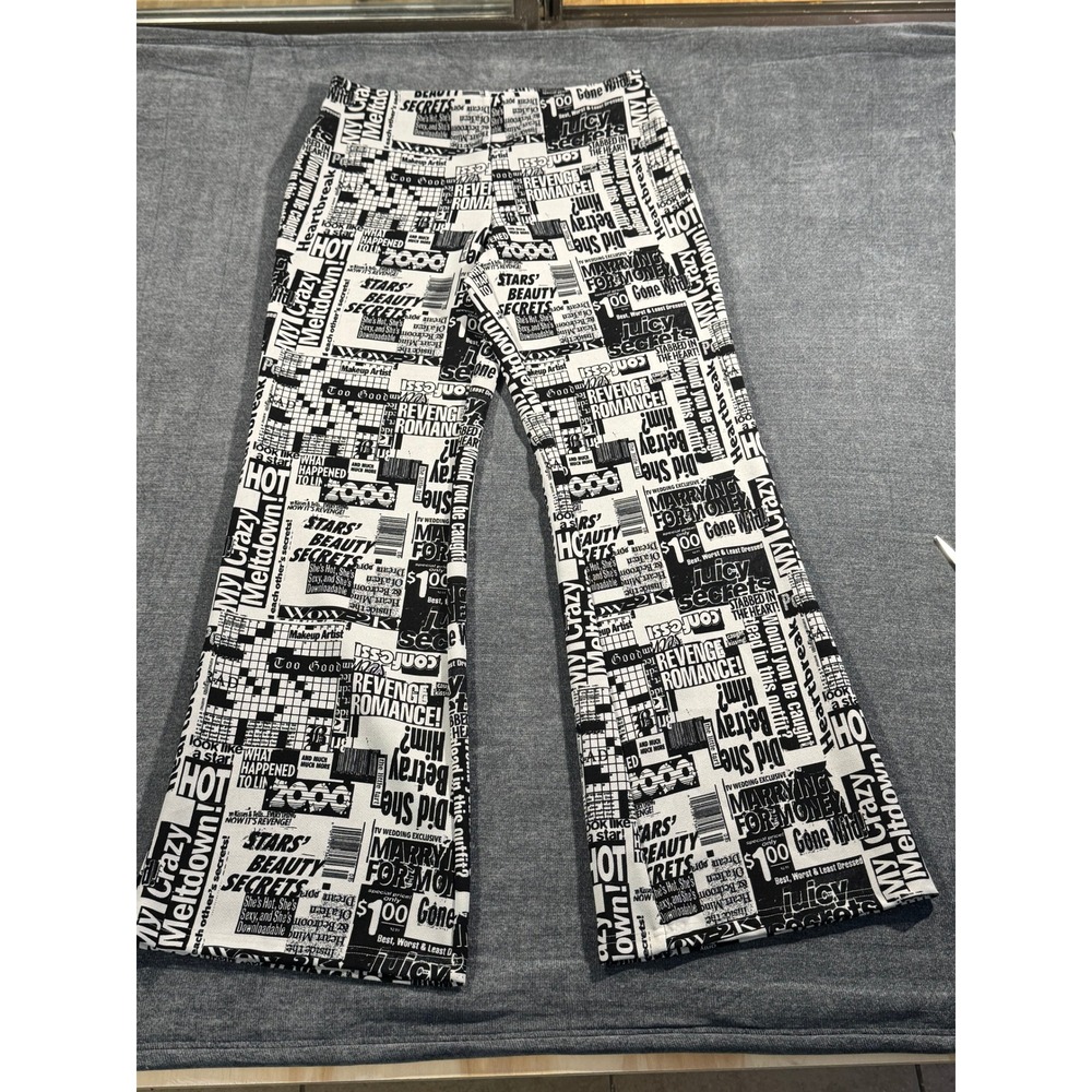 Urban Outfitters Newspaper Print Flare Pants Black White Tabloid Y2K Large